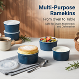 Load image into Gallery viewer, Ramekins with Lids,Set of 6 vertical striped willow cups with fresh-keeping lid, 3.75 inches, 4 inches, 4.7 inches,white, red, blue