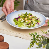 Load image into Gallery viewer, ONEMORE Ceramic Salad Plate Set (4 pieces),9.5-inch and 11 inch ingot reverse edge discs, available in two colors: blue and red