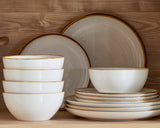 Load image into Gallery viewer, ONEMORE Ceramic Plate and Bowl Set 12pcs, 4-person cutlery set, scratch resistant, modern aesthetic cutlery set, creamy white