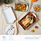 Load image into Gallery viewer, ONEMORE Thick Sturdy Ceramic Casserole Dish Set (4-Piece Rectangular Kitchenware), Non-Stick Oven-Safe Lasagna Pans with Handles, Microwave &amp; Dishwasher Safe (3.8/2.6/1.7/1.1 Qt, White 01) for Baking, Roasting