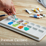 Load image into Gallery viewer, 11.5-inch rectangular color palette with 14 compartments and plastic cover - ceramic color palette, white
