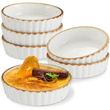 Load image into Gallery viewer, ONEMORE 4 oz Shallow Ramekins with Brown Rim, Speckled Fluted Ceramic Ramekins Oven Safe for Creme Brulee, Available in White, Black &amp; Bronze, Set of 6,Set of 8.