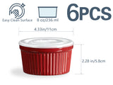 Load image into Gallery viewer, Ramekins with Lids,Set of 6 vertical striped willow cups with fresh-keeping lid, 3.75 inches, 4 inches, 4.7 inches,white, red, blue