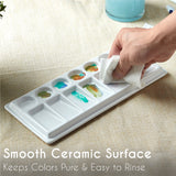 Load image into Gallery viewer, 11.5-inch rectangular color palette with 14 compartments and plastic cover - ceramic color palette, white