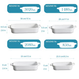 Load image into Gallery viewer, ONEMORE Thick Sturdy Ceramic Casserole Dish Set (4-Piece Rectangular Kitchenware), Non-Stick Oven-Safe Lasagna Pans with Handles, Microwave &amp; Dishwasher Safe (3.8/2.6/1.7/1.1 Qt, White 01) for Baking, Roasting