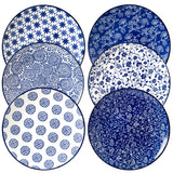 Load image into Gallery viewer, ONEMore Ceramic Salad Plate Set (6 pieces), 10 inch Plate - Ceramic Pastry Plate for Microwave Oven - Japanese Art Style, Scratch Resistant, Durable - Retro Blue