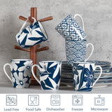 Load image into Gallery viewer, ONEMORE coffee cup set (4 pieces), 12 ounce ceramic coffee cup with handle, blue, suitable for latte, cappuccino, tea, cocoa, microwave heating, dishwasher washable, scratch resistant