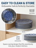 Load image into Gallery viewer, ONEMore Ceramic Salad Plate Set (6 pieces), 8 inch Plate - Ceramic Pastry Plate for Microwave Oven - Japanese Art Style, Scratch Resistant, Durable - Retro Blue