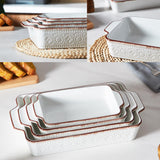 Load image into Gallery viewer, ONEMORE Thick Sturdy Ceramic Casserole Dish Set (4-Piece Rectangular Kitchenware), Non-Stick Oven-Safe Lasagna Pans with Handles, Microwave &amp; Dishwasher Safe (3.8/2.6/1.7/1.1 Qt, White 01) for Baking, Roasting