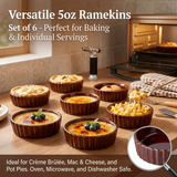 Load image into Gallery viewer, ONEMORE 4 oz Shallow Ramekins with Brown Rim, Speckled Fluted Ceramic Ramekins Oven Safe for Creme Brulee, Available in White, Black &amp; Bronze, Set of 6,Set of 8.