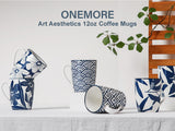 Load image into Gallery viewer, ONEMORE coffee cup set (4 pieces), 12 ounce ceramic coffee cup with handle, blue, suitable for latte, cappuccino, tea, cocoa, microwave heating, dishwasher washable, scratch resistant