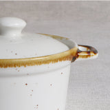 Load image into Gallery viewer, ONEMore 12 oz 4pcs covered ceramic stew pot with handle and brown edge,suitable for personal consumption, milky white