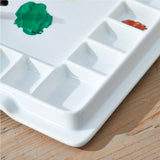 Load image into Gallery viewer, 11.5-inch rectangular color palette with 14 compartments and plastic cover - ceramic color palette, white