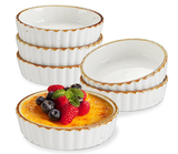 Load image into Gallery viewer, ONEMORE Ramekins 4 oz - Oven Safe Shallow Ramekins with Brown Rim for Creme Brulee - Speckled, Fluted, Set of 6