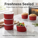 Load image into Gallery viewer, Ramekins with Lids,Set of 6 vertical striped willow cups with fresh-keeping lid, 3.75 inches, 4 inches, 4.7 inches,white, red, blue
