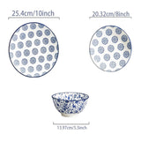 Load image into Gallery viewer, 12-piece set of blue printed tableware (6-style mixed set), suitable for family dinners - microwave-safe, dishwasher-safe, oven-safe, large-capacity kitchen bowl, scratch-resistant - vintage blue and white color scheme