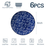 Load image into Gallery viewer, ONEMore Ceramic Salad Plate Set (6 pieces), 8 inch Plate - Ceramic Pastry Plate for Microwave Oven - Japanese Art Style, Scratch Resistant, Durable - Retro Blue